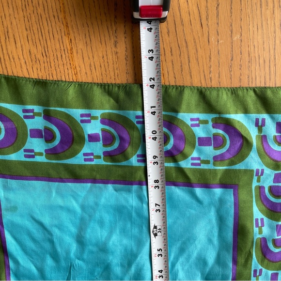 Turquoise green purple scarf no tags feels like silk or silk blend vintage - Picture 5 of 7